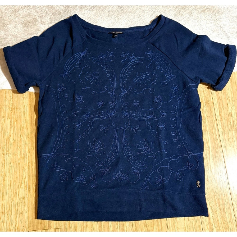 Juicy Couture‎ Top Womens Medium Floral Embroidered Cotton Short Sleeve Vintage